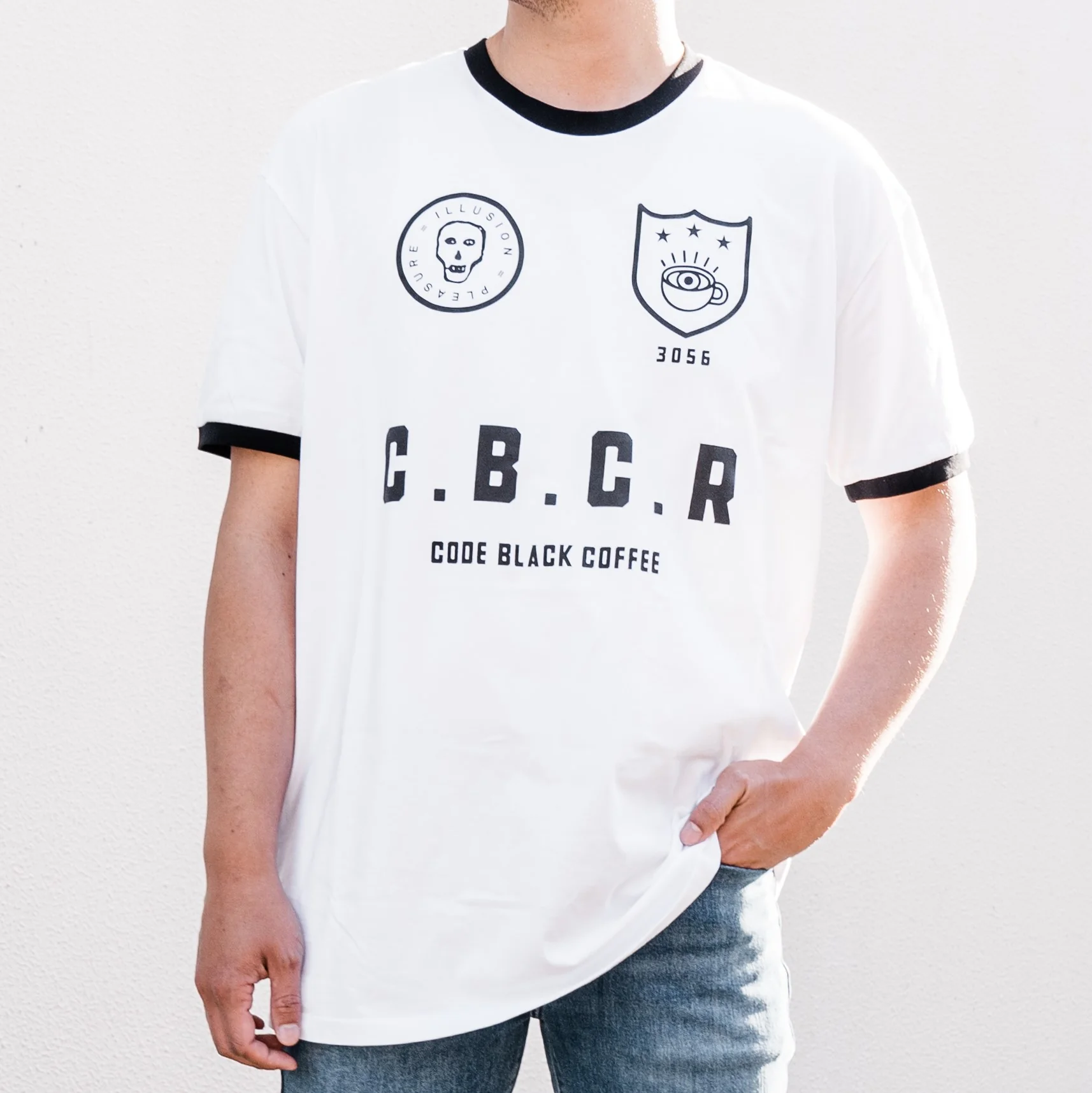 Code Black Coffee 'Football' Crew Neck T-Shirt
